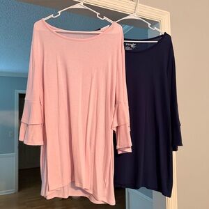 Terra & Sky Women’s Plus Size 3/4 Sleeve Blouse Bundle Navy and Pink Size 1X
